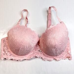 Rachel Roy Bra #RR128X Padded Push Up Underwire Bra Pink Lace Size 42D EUC